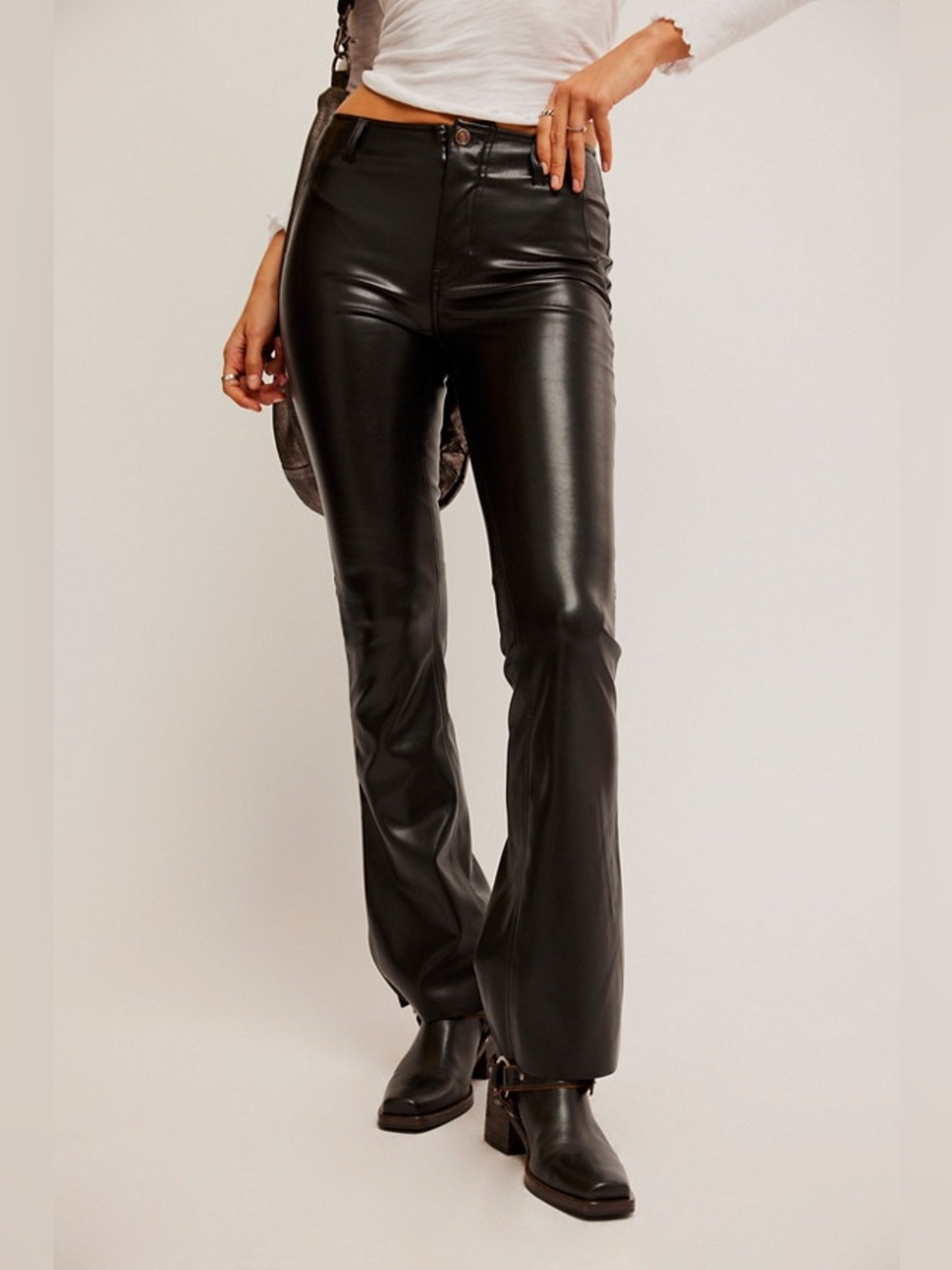 Free People We The Free Level Up Vegan Leather Slit Bootcut Pants Black 30